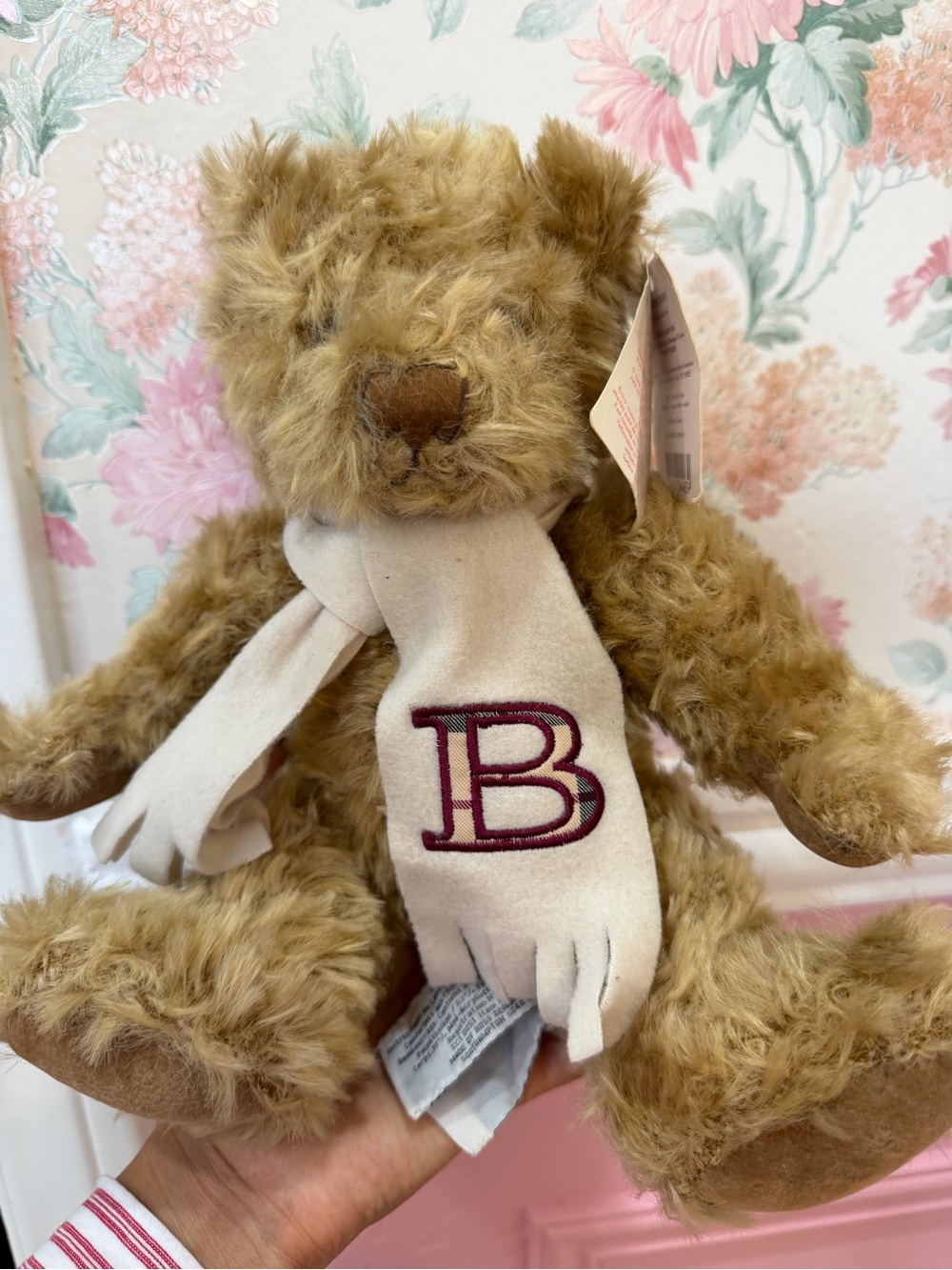 Vintage Burberry Plush Teddy Bear with Monogram 'B' Scarf - Tan Brown